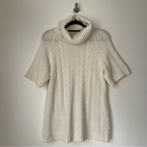 Uniqlo White Cream Cableknit Wool Blend Short Sleeve Turtleneck Sweater